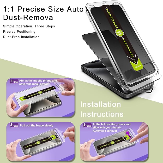 (2-Pack Matte Privacy Anti-Spy Screen Protector for iPhone 15 Pro (6.1-Inch),9H Tempered Glass,Anti-Glare,Full Coverage,Anti-Fingerprint,Auto Dust Removal,Bubble-Free