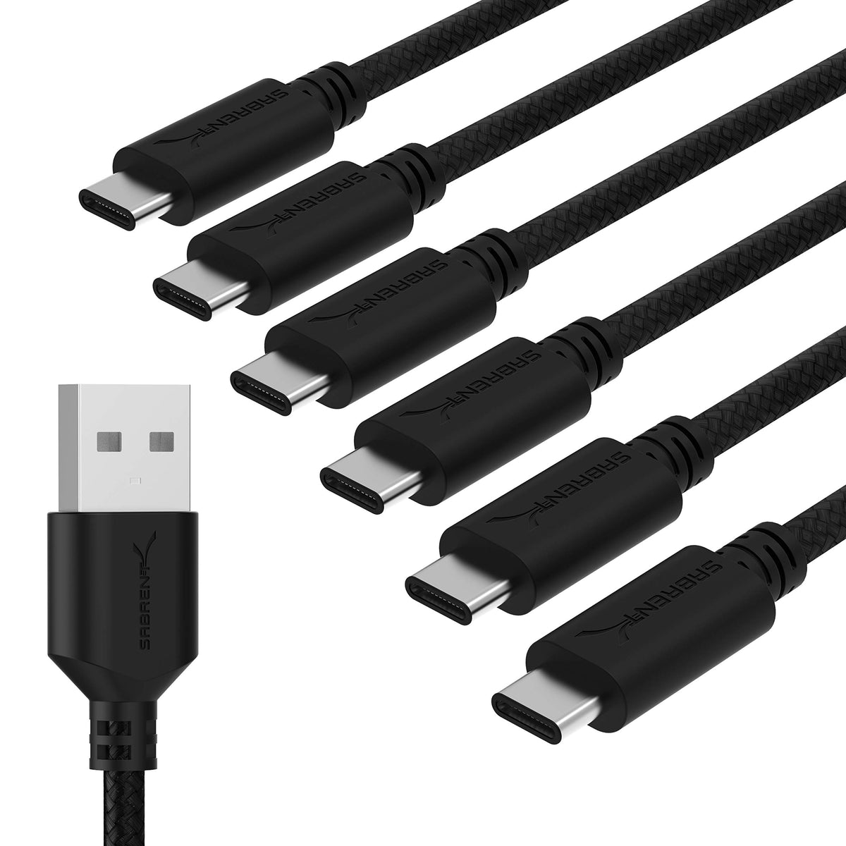 SABRENT USB-C to USB-A 3.0 Cable, 6ft, 3-Pack, Black (CB-C3X6)
