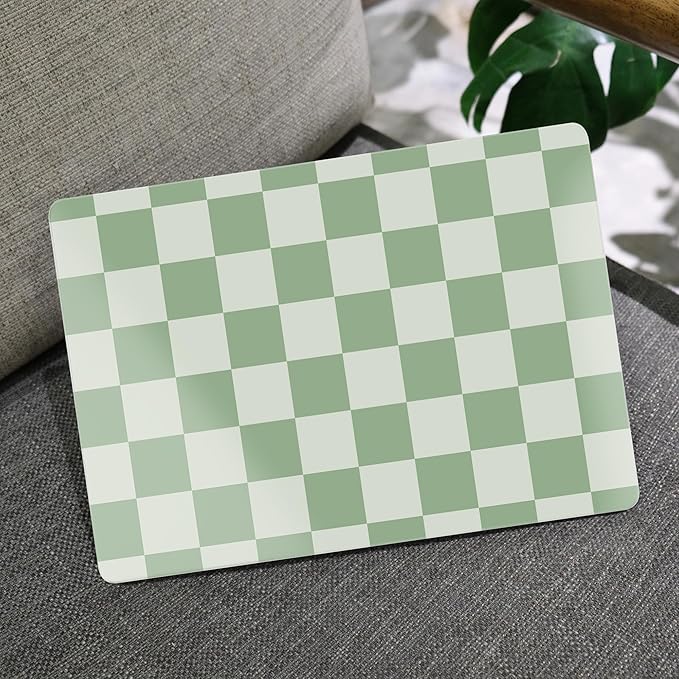 MEEgoodo for MacBook Air 13.3 inch Case 2021 2020 2019 2018 A2337 M1 A2179 A1932, Laptop Shell for MacBook Air M1 with Keyboard Webcam Cover & Trackpad Film & Type C Adapter,Green Checkered