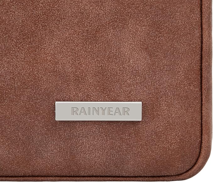 RAINYEAR 13 Inch Laptop Sleeve PU Suede Leather Case Protective Cover Water Resistant Carrying Bag Compatible with 13.3 Notebook Computer Chromebook,14" MacBook M1 M2 M3 M4,13.5 Surface Laptop(Brown)