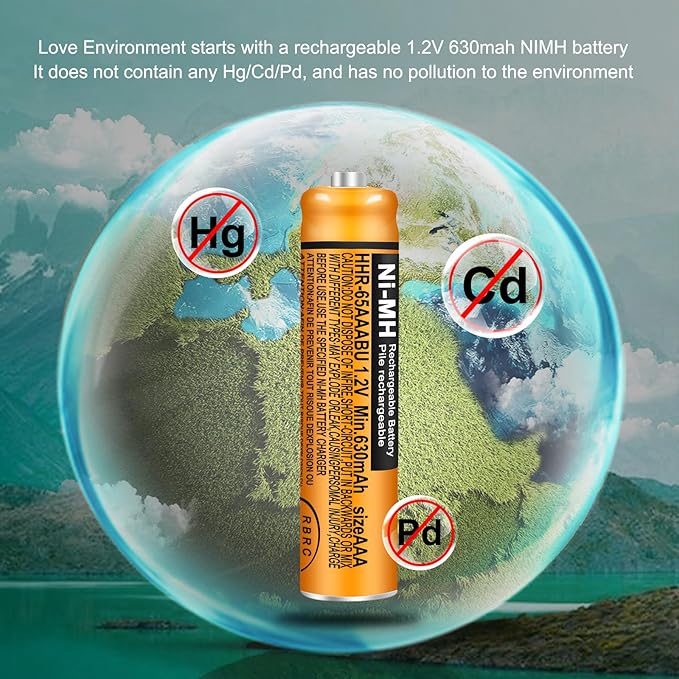 4 Pack HHR-65AAABU NI-MH Rechargeable Battery for Panasonic 1.2V 630mAh AAA Battery for Cordless Phones