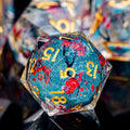 ORIFANTOU Plum Blossom DND Dice Blue Liquid Core Dice Set with Metal Box, Handmade Sharp Edge Dice D and D Polyhedral Dice for use with D&D RPG Role Playing Game