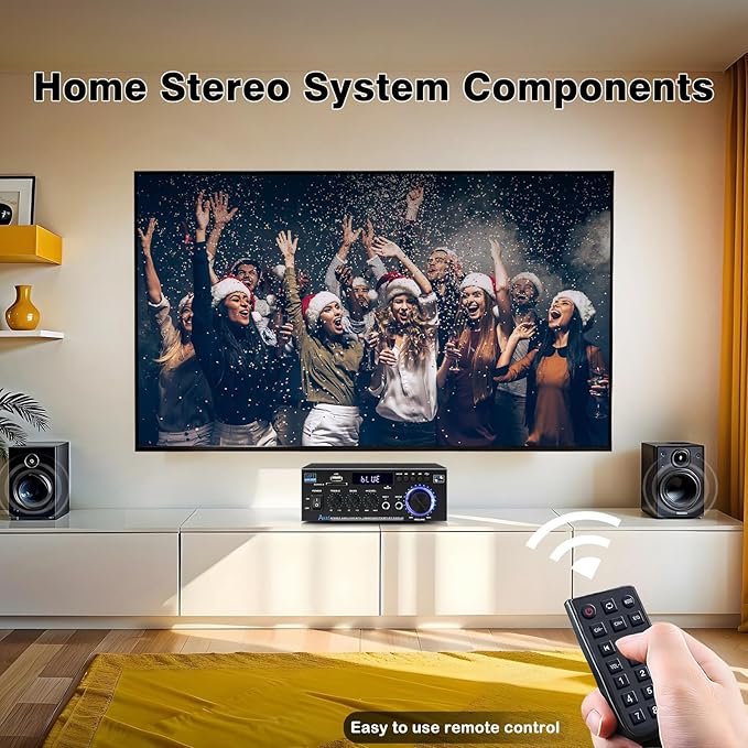 AK45 Stereo Receivers Amplifier Home Audio with Bluetooth, 300W, 2.0 Channel Power Amplifier for Home Stereo Syetem with RCA,SD,FM,USB, MIC in,Bluetooth Receiver for Karaoke,Studio
