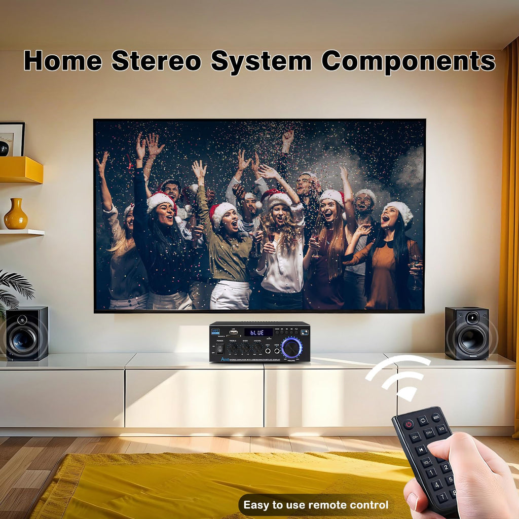 AK45 Stereo Receivers Amplifier Home Audio with Bluetooth, 300W, 2.0 Channel Power Amplifier for Home Stereo Syetem with RCA,SD,FM,USB, MIC in,Bluetooth Receiver for Karaoke,Studio