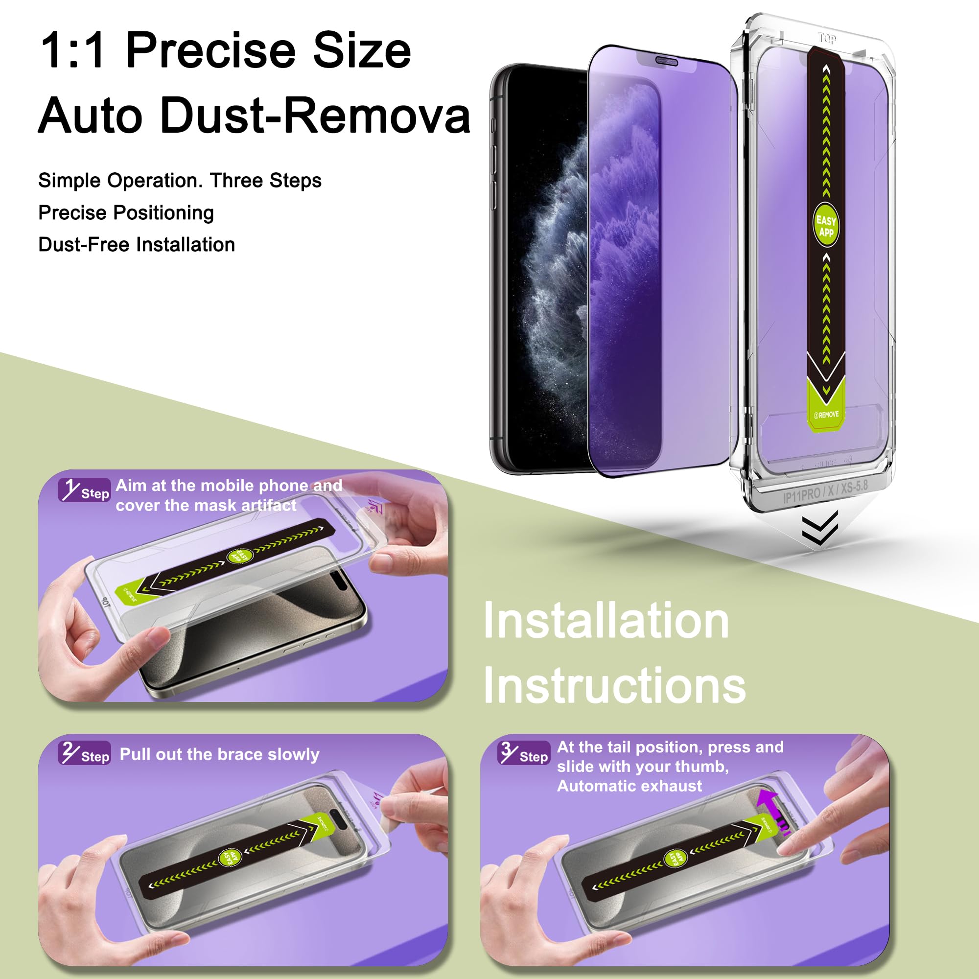 SY SHANGYAN 2 Pack Anti Blue Light Matte Screen Protector for iPhone X/XS/11 Pro (5.8-Inch),9H Tempered Glass,Anti-Glare,Full Coverage,Anti-Fingerprint,Auto Dust Removal,Bubble-Free
