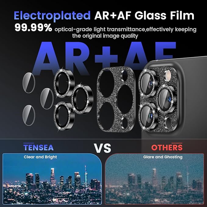 Tensea for iPhone 16 Pro/iPhone 16 Pro Max/iPhone 15 Pro/iPhone 15 Pro Max Camera Lens Protector, Metal Aluminum Alloy Tempered Glass Cover Camera Screen Protector Accessories, Case Friendly