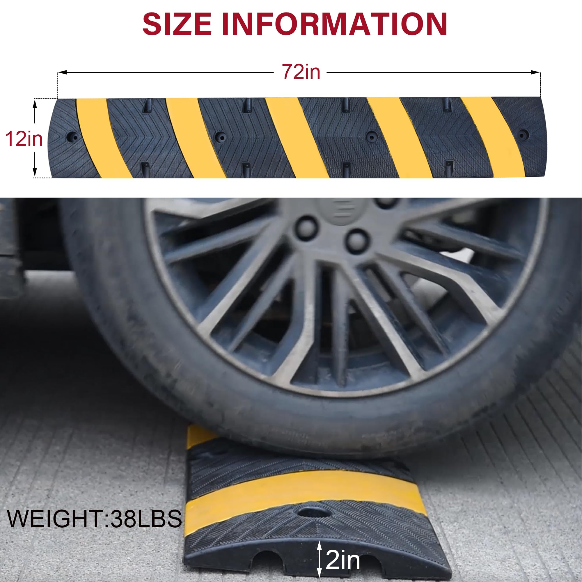 Orangestar 6Ft Rubber Speed Bump with 4 Bolts