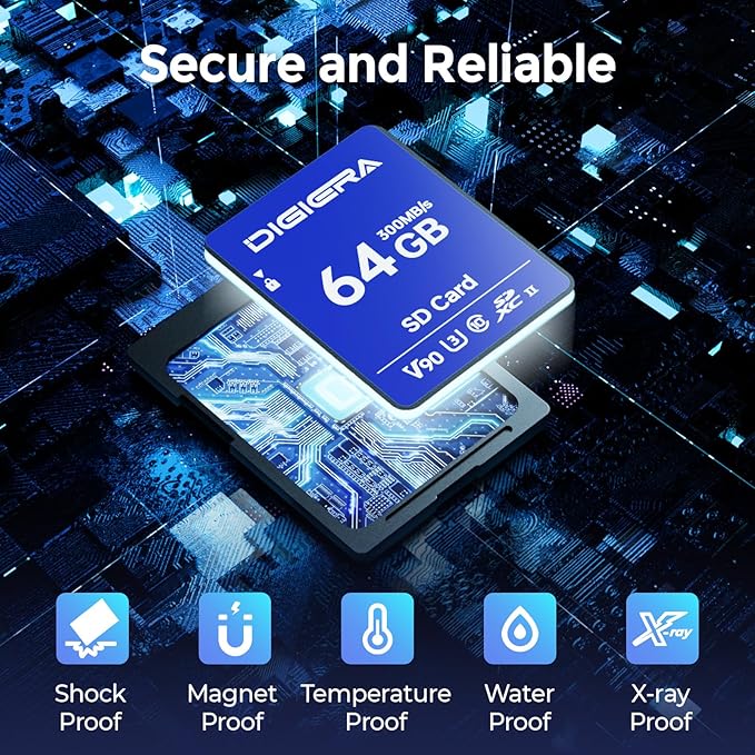 64GB LSU200 SDXC UHS-II Memory Card - up to 300MB/s, C10, U3, V90, 8K, SD Card for Computers, Digital Cameras, Home Theatre Devices, Car Navigation Systems (1 Pack)