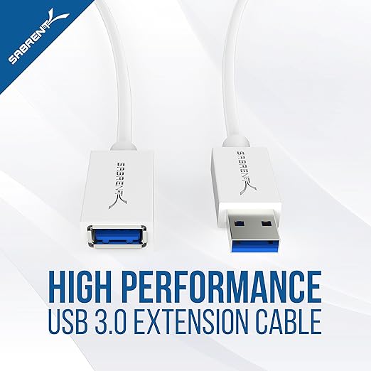 SABRENT USB 3.0 Extension Cable, A-Male to A-Female, 10ft, White (CB-301W)