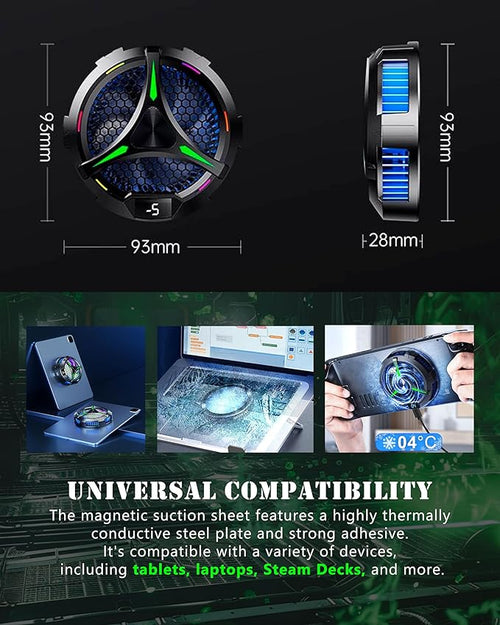 ACEDAYS Magnetic Cooler for iPad,Tablet Cooler for ipad/Surface pro/Samsung Tab,Universal Radiator with Temperature Display for Mobile Gaming,Tiktok Live Streaming(Including Tablet Stand Holder)
