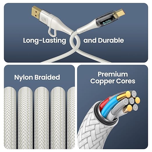 USB C to Multi Charging Cable, USAMS 100W 4FT 5A Type C to Type C Fast Charger Charging Cord with LED Display 5-in-1 C/A to C/Micro/IP Sync Charger Adapter Compatible for Laptop/Tablet/Phone