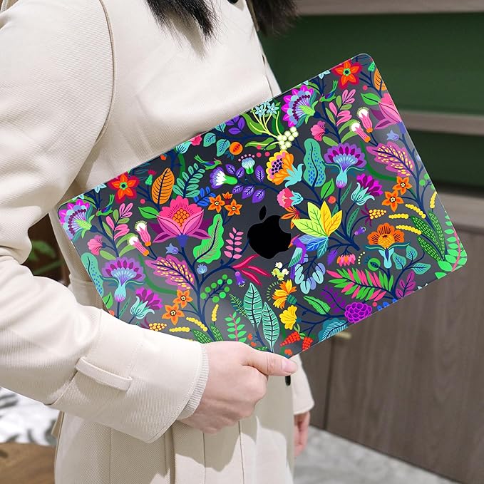 MEEgoodo Case for MacBook Air M4/M3/M2 13.6 inch 2025 2024 2022, Fit Model A3240 A3113 A2681, Compatible with MacBook Air 13 inch, Laptop Hard Case with Keyboard Cover, Bright Flowers & Tropic Leaves