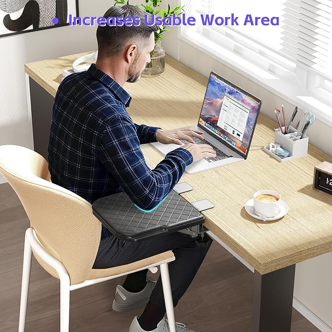 Arm Rest for Desk, 90°Foldable Computer Wrist Rest Shelf with Sponge Padding, Clamp on Arm Support, Ergonomic Sturdy Desk Extender for Office & Home, Durable & Easy to Install (Black)
