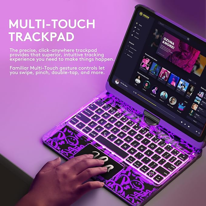 GUSGU Transparent Case with Wireless Keyboard for iPad Air 13-in.(M3/M2, 2025/2024), 7 Colors Backlight, Trackpad, 360°Rotating Stand for iPad Pro 12.9-in (6/5/4/3 Gen), Tech Style