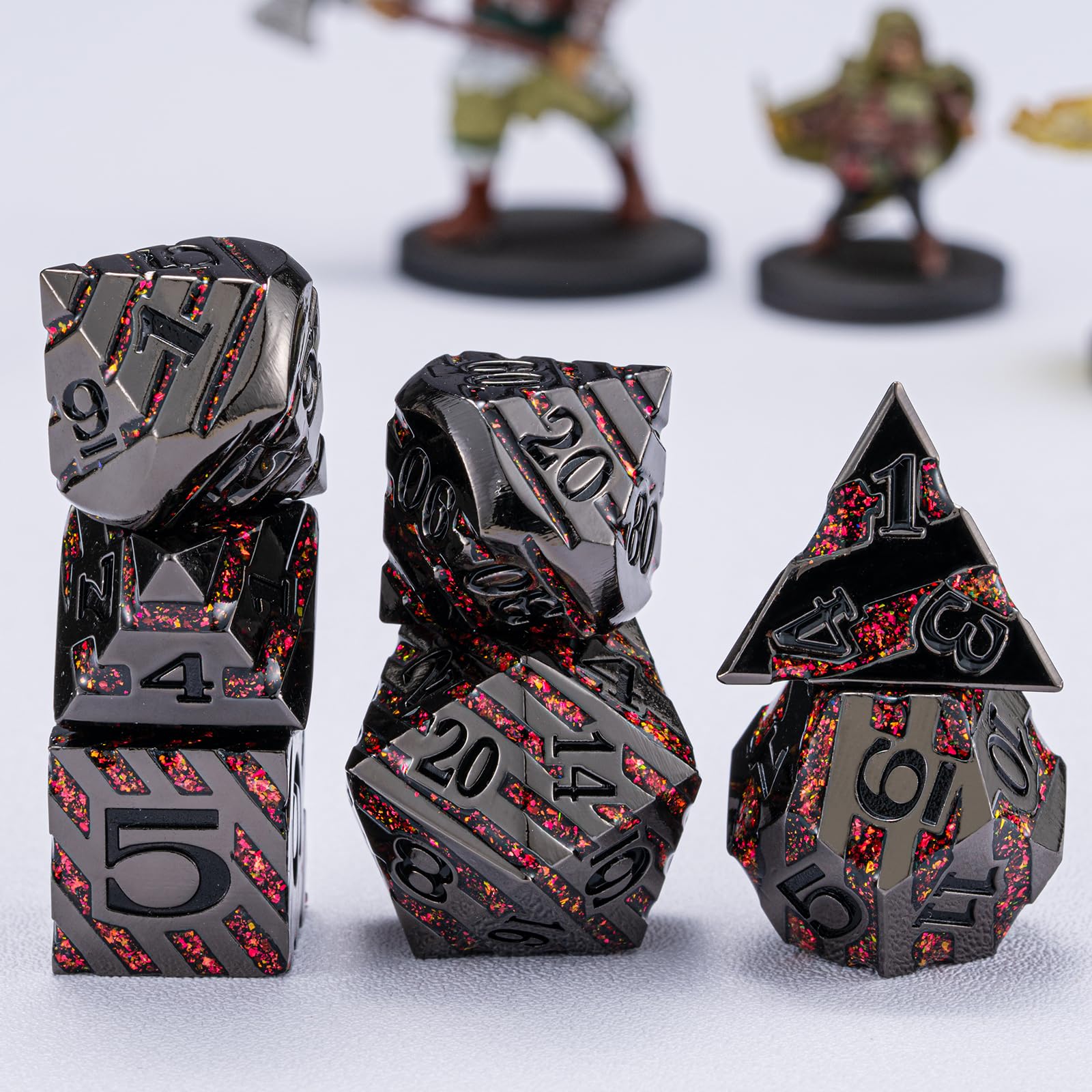 Maywin Decorative Inlay Metal Dice Set 7pcs, Heavy Metal RPG Dice for DND Players and Collectors