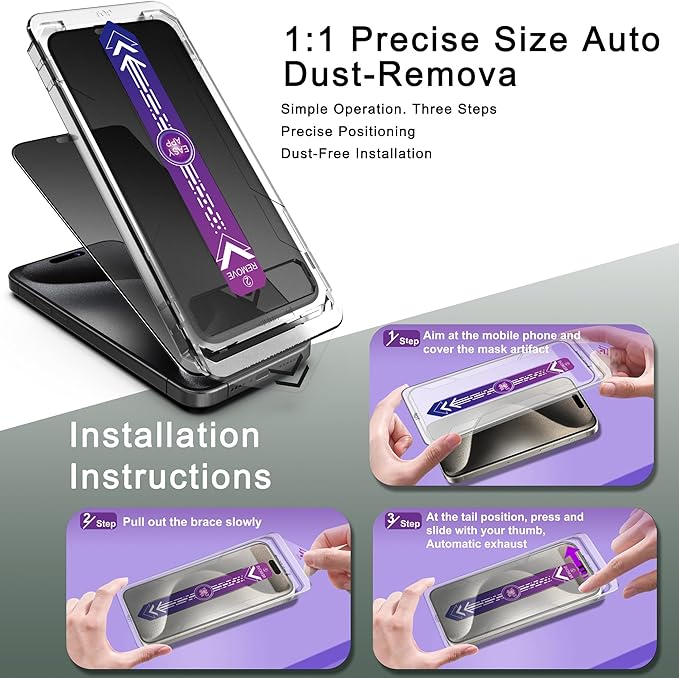2 Pack Matte Privacy Screen Protector for iPhone 16 Pro 6.3-Inch Auto Dust Removal, No Bubbles,Anti-Spy Tempered Glass Film, Easy Installation