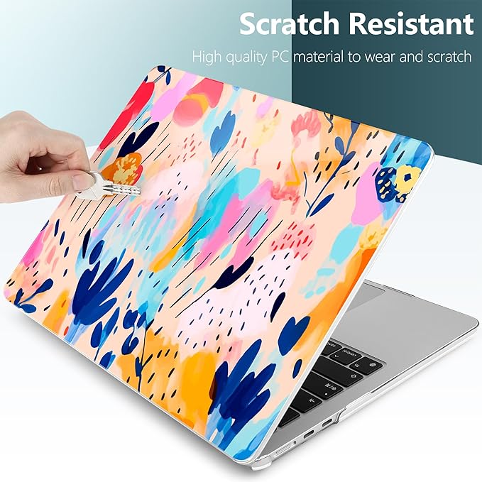 TWOLSKOO Compatible with M4 MacBook Air 13.6 inch Case 2025-2022 Release M4 A3240 M3 A3113 M2 A2681, Plastic Hard Shell & Keyboard Cover & Type C Adapter & Screen Protector, Bright Abstract Florals