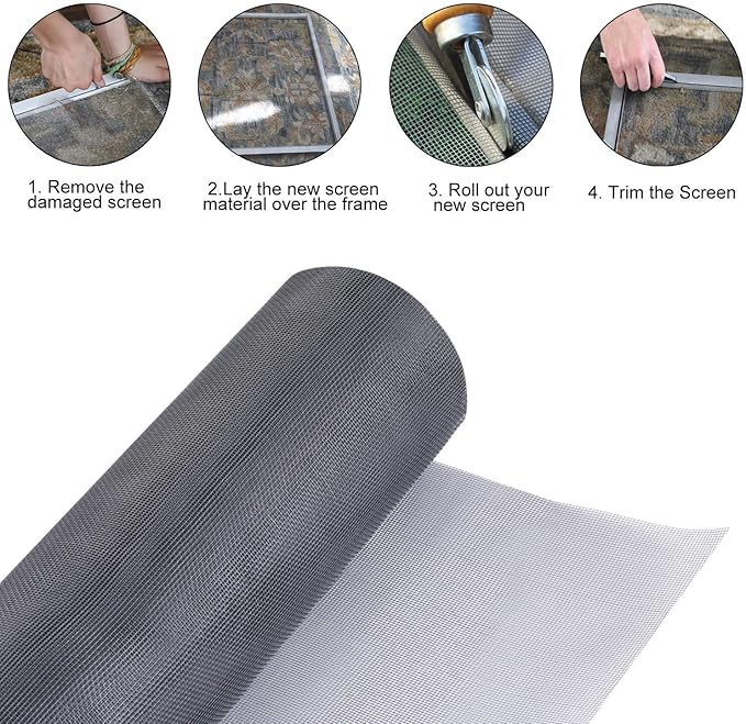Screen Repair Kit for Windows and Doors 48” x 100" Adjustable Fiberglass Screens with Rolling Tool and Screen Retainer Spline