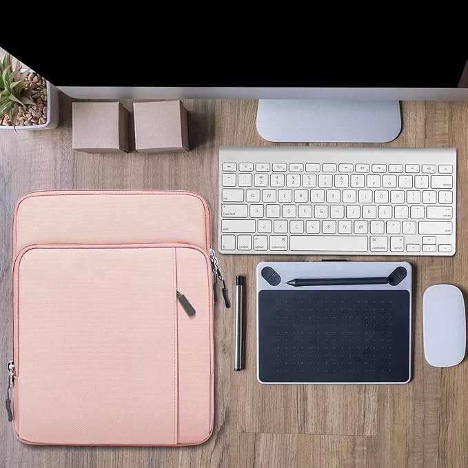 MoKo 12.9 Inch Tablet Sleeve Bag Carrying Case with Pockets Fits 13 Inch New iPad Pro M4 & Air M2 2024, iPad Pro 12.9 M2&M1, Surface Laptop Go 12.4", Galaxy Tab S8+/S9+ 12.4", Pink