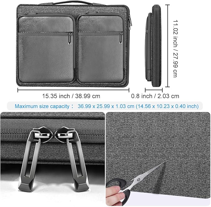 Hseok Laptop Case 15 15.6 16 inch Sleeve with Handle and Hidden Strap,Compatible with MacBook Pro 15.4 16, 360° Protective PC Briefcase with 4 Pockets for Laptop Accessory,Easy to Carrying,Silver gray