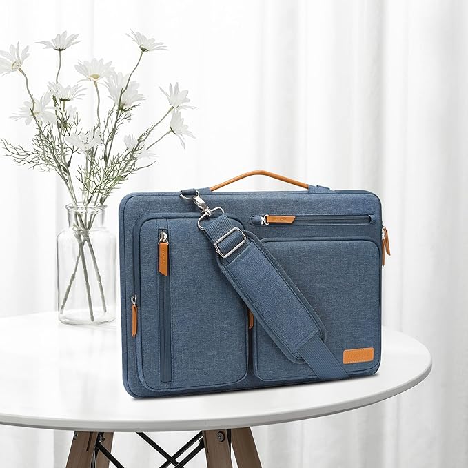 MOSISO 360 Protective Laptop Shoulder Bag,13-13.3 inch Computer Bag Compatible with MacBook, HP, Dell, Lenovo, Asus Notebook,Side Open Messenger Bag with 4 Zipper Pockets&Handle, Haze Blue