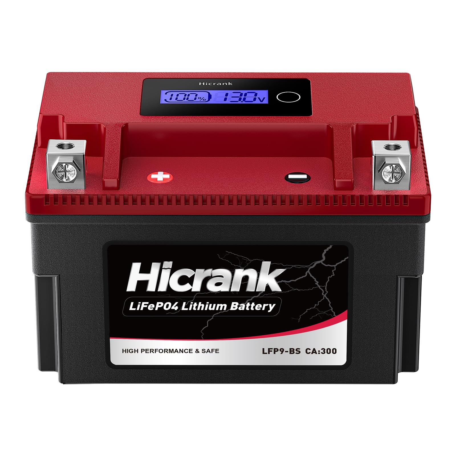 Hicrank LFP9-BS, 300 CCA, 5Ah, Lithium LiFePO4 Motorcycle Battery, 300 CCA, Digital SOC, IP66 for Ninja 400 Z650 Honda CBR600F4i KTM Duke 390 Suzuki GSX-R600 GSXR750 Predator 500 Replaces YTX9-BS