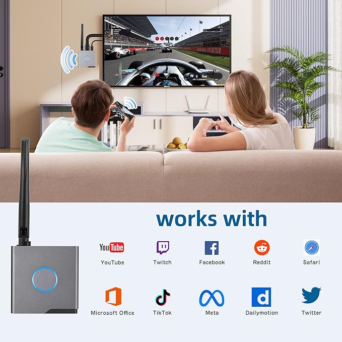 Wireless HDMI Display Dongle Adapter 4K, Wireless Receiver, Streaming Media Video/Audio/File HDMI Wireless Extender from Laptop, PC, Smartphone to HDTV Projector Monitor