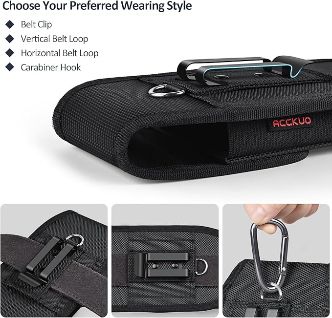 Phone Holster for Belt with Metal Clip and Magnetic Closure Compatible with iPhone 16/15/14/13/12 Pro Max, Galaxy S25/S24/S23/S22 Plus & FE for Everyday Protection, L-Black