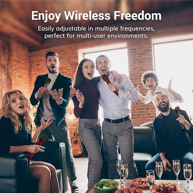 TONOR Wireless Microphones System with 4x10 Channels Cordless Handheld Microfono Inalambrico, UHF Mics with Stable Signal Transmission for Karaoke Singing Party Church Wedding PA Speaker 200ft Red