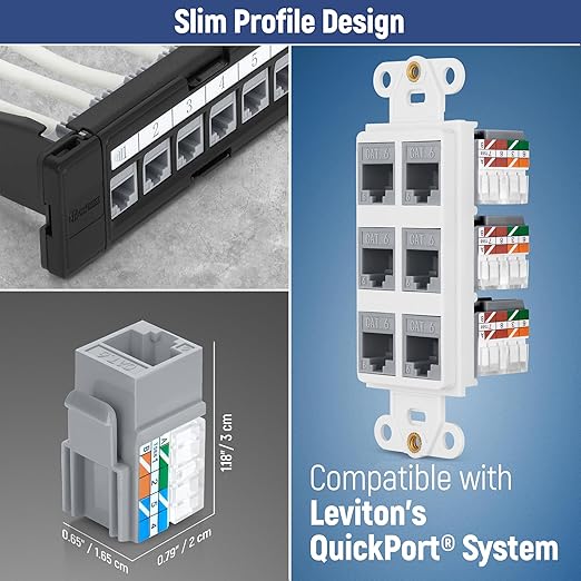 Everest 90° Angled RJ45 Cat6A Keystone Jacks 10-Pack in Gray - Slim Profile Female RJ45 Connectors - Cat 6A Keystone Jack - Compatible with 90° Angled Speed Termination Tool - easyJACK (B094WB91H3)