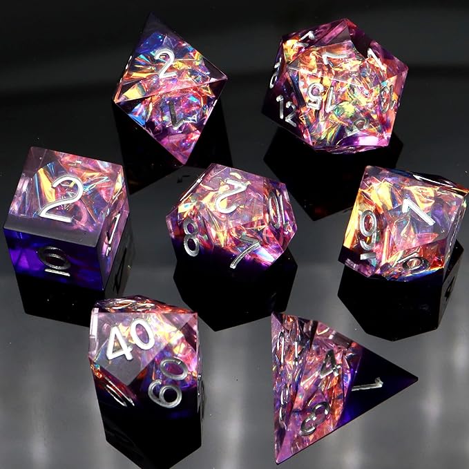 Haxtec DND Dice Set Sharp Edge Resin Dice with Dice Case Purple D&D Polyhedral Dice for TTRPGs Compatible with Dungeons and Dragons DND Gift