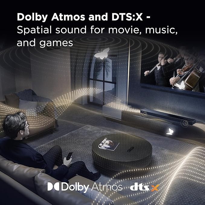 TCL Q65H Q Class 5.1 Channel Sound Bar with Dolby Atmos, DTS:X, Ray Danz Technology, Wireless Subwoofer, Wireless Surround Speakers, and Bluetooth Music Streaming