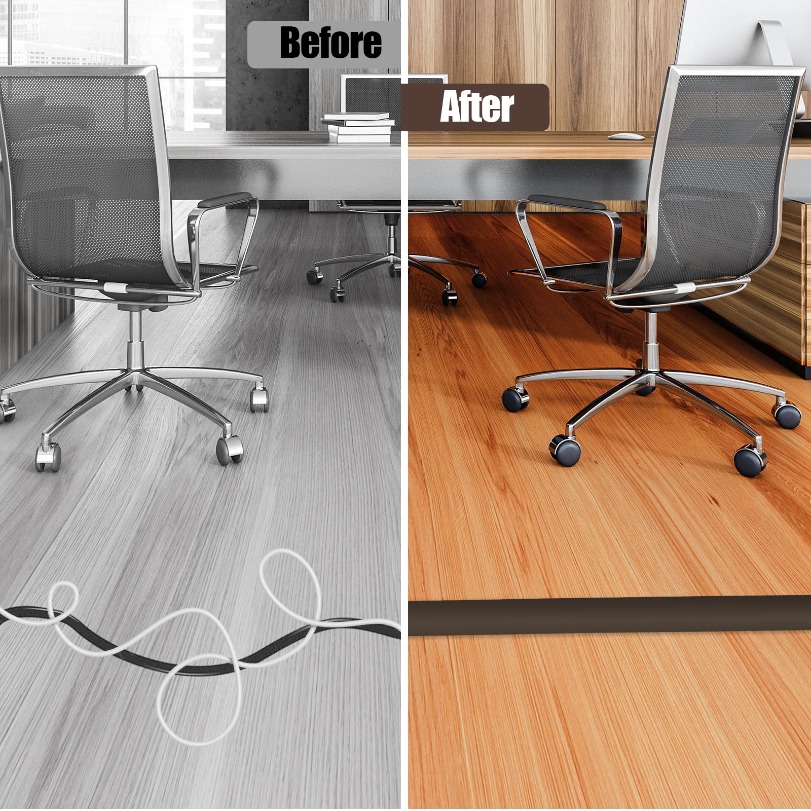 Floor Cord Cover Cable Cavity Self Adhesive Cord Hider Floor 10FT Floor Cable Management Power Cord Protector Floor Electric Cord Covers for Offices, Gym, Exhibitions (CoffeeBrown, 1.18" x 10')