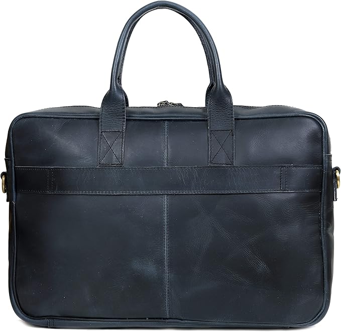 Vintage Handmade Leather Travel Messenger Office Crossbody Bag Laptop Briefcase Computer College Satchel Bag (16" Blue)