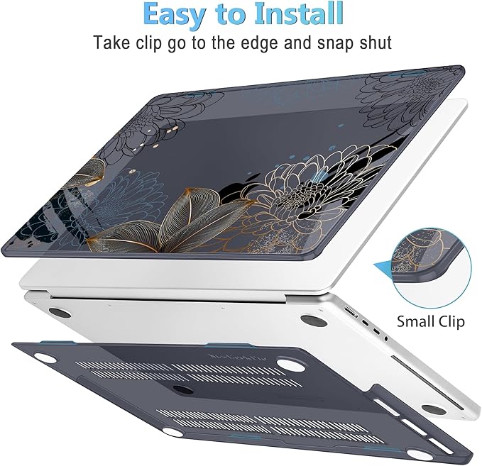 Mektron Case for MacBook Pro 16" M4 A3403 A3186 M3 A2991 M2 A2780 M1 A2485 (2021/2023/2024) Pro/Max with Touch ID, Hard Shell Plastic Laptop Cover Keyboard Cover Screen Protector, Line Chrysanthemums