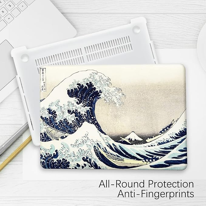 Compatible with MacBook Pro 13 inch Art Case Skin, 2022, 2021, 2020-2016 Release A1706/A1989/A2159 Pattern Gray Hard Shell with Keyboard Cover & Screen Protector (The Great Wave by Hokusai)