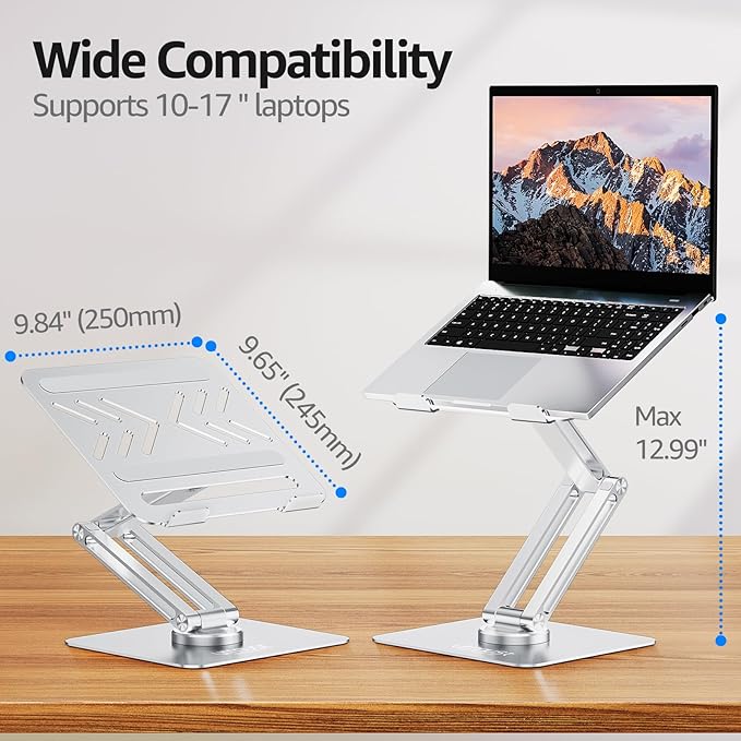 Urmust Height Adjustable Laptop Stand for Desk with 360°Rotating Base, Foldable & Portable Laptop Riser, Computer Accessories for Collaborative Work, Compatible with MacBook Pro, All Laptops 10"-17"