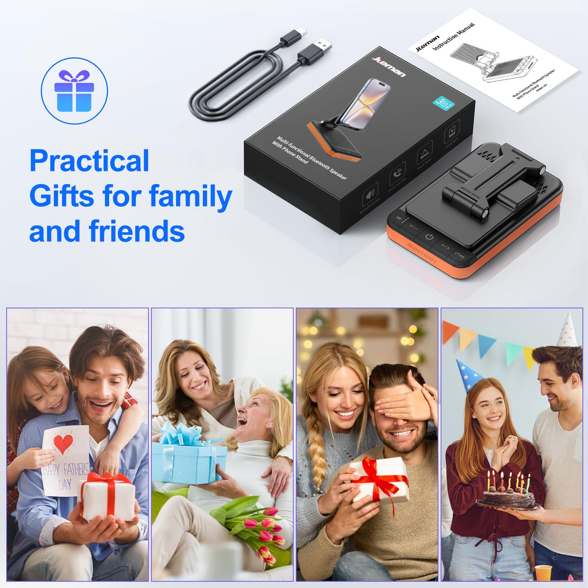JTEMAN Bluetooth Speaker with Charging Phone Stand,Portable Foldable Slim