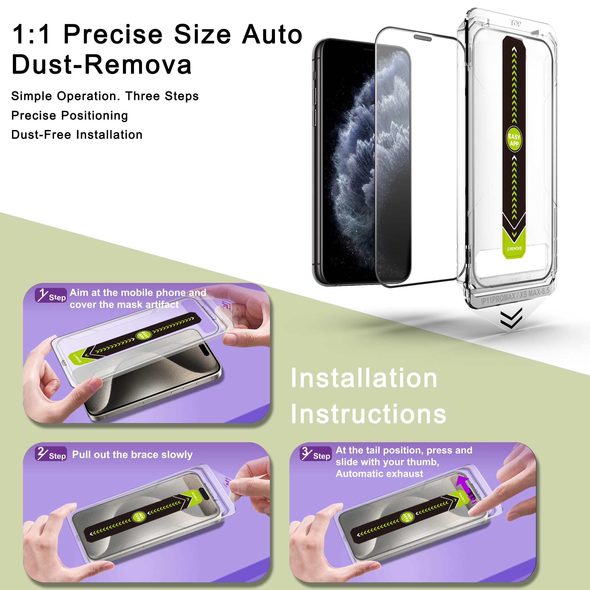 SY SHANGYAN 2 Pack Ultra HD Clear Screen Protector for iPhone 11 Pro Max/XS Max (6.5-Inch),9H Tempered Glass,Full Coverage,Anti-Fingerprint,Auto Dust Removal,Bubble-Free,Easy Installation