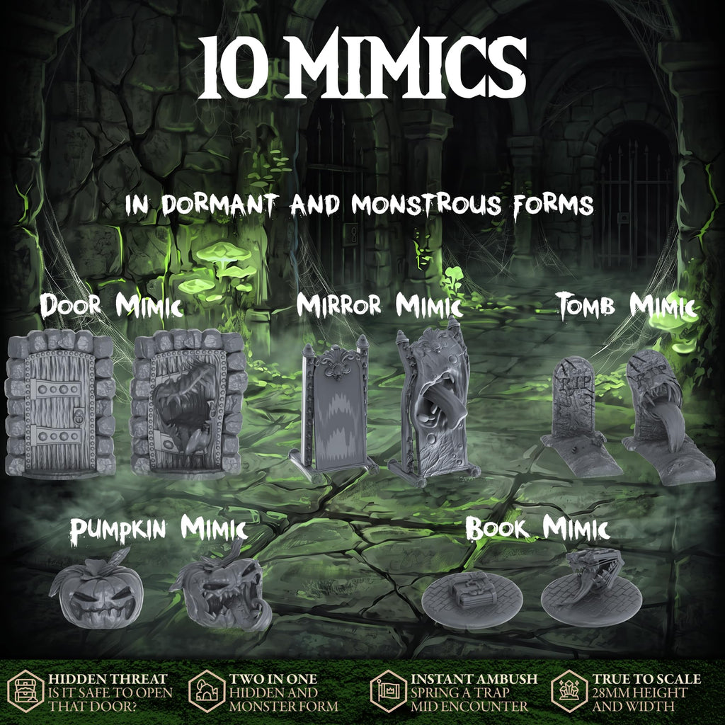 D&D Miniatures with DND Mimic Miniature, Monster Set and Chimera Boss, 28mm