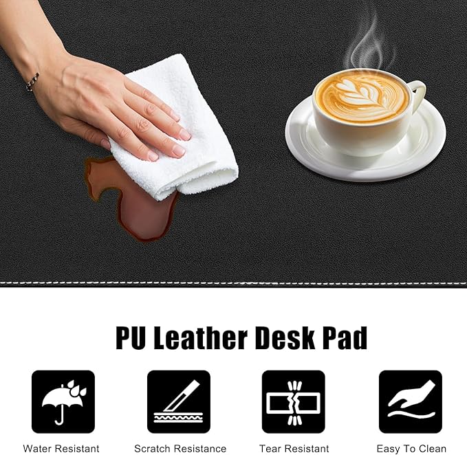 Desk Mat with Lip & Reinforced Stitched Edge|Non-Slip Waterproof PU Leather Desk Pad|Ergonomic Keyboard Mouse Pad With edge Protector|for Office, Home, Study(23.6" x 16.5",Black)