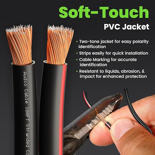 GEARit Speaker Wire 14 Gauge, Speaker Cable 100ft for Car Audio, Home Theater, CCA(Black)