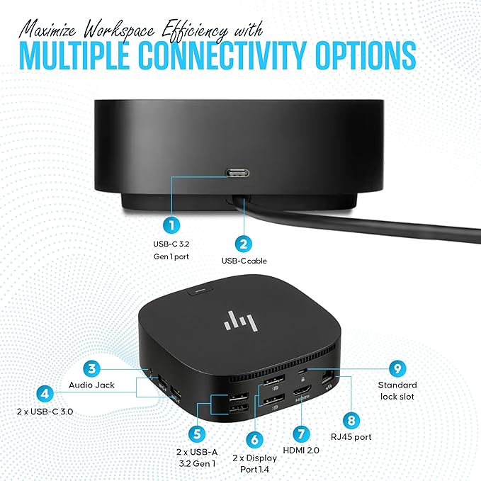 Docking Station for Laptop Dual Monitor and Charging, 5TW10AA / 5TW10UT / 5TW10AA#ABB USB-C G5 Dock with 120W + HDMI Cable + DisplayPort Cable