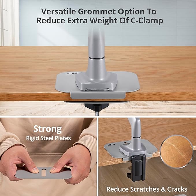 AVLT Adjustable Reinforcement Plate Bracket Mount for Fragile Tabletop - Supports Monitor Stand with C Clamp Or Grommet Installation - Gray