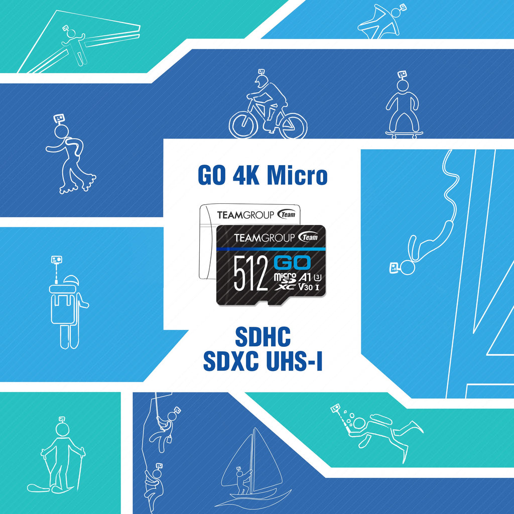 TEAMGROUP GO Card 512GB MicroSDXC UHS-I U3 V30 4K for Action Cameras & Drone High Speed Flash Memory Card with Adapter for Outdoor Sports&Vlog, 4K Shooting,GoPro&Insta360&DJI TGUSDX512GU303