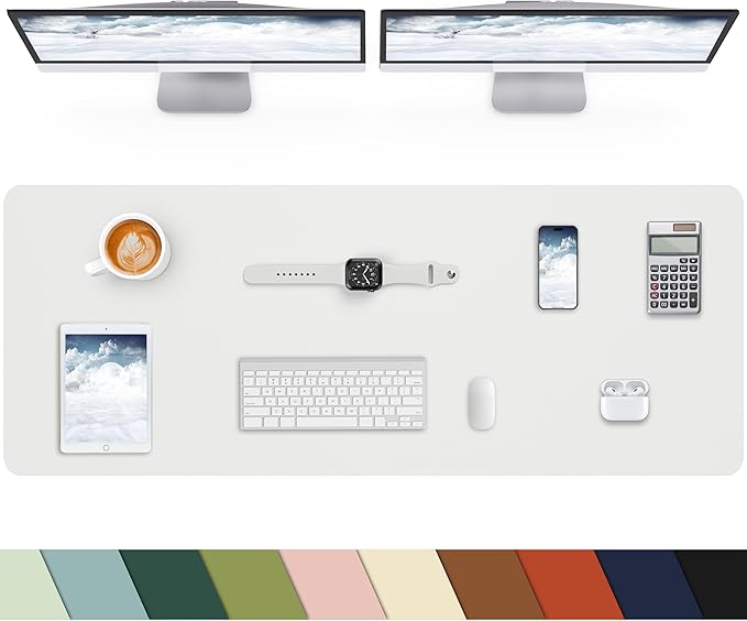 Leather Desk Pad Protector, Office Mat, Large Mouse Pad, Non-Slip Blotter, Laptop Pad, Waterproof Writing Pad for Office & Home (Grey Blue, 40" x 17")