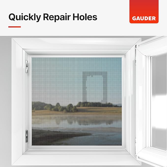 GAUDER Fly Screen Repair Patches - Insect Screen Repair Set Made from Fiberglass Self-Adhesive - for Door, Porch and Window (6 Patches - 5" x 7")