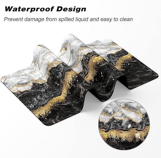 Extended Gaming Mouse Pad, XXL Large Mouse Mat 30 x 14 Inch, Big Computer Keyboard Mousepad, Waterproof Desk Pad with Stitched Edges and Non-Slip Base for Office Gaming, Black Cracked Marble