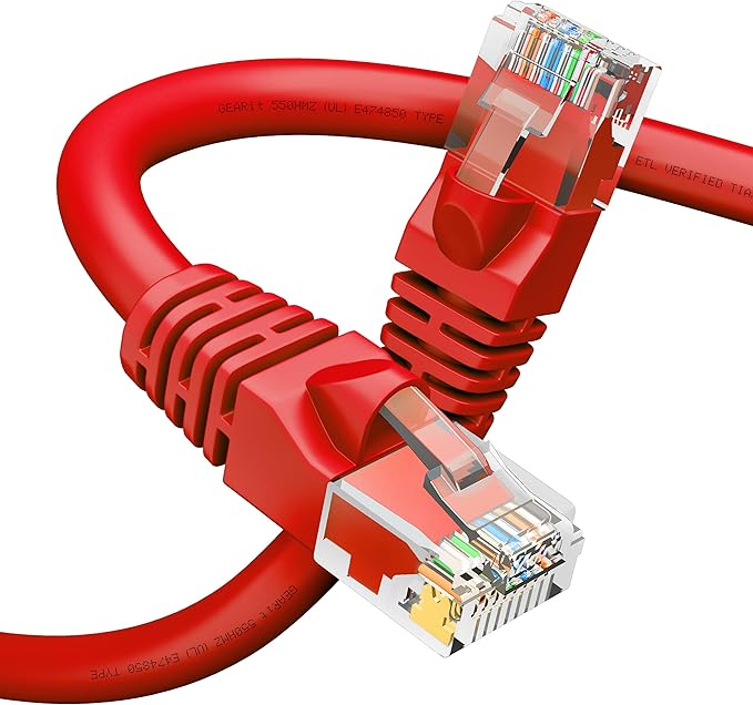 GEARit Cat 6 Ethernet Cable (1-Pack 50 Feet) Cat6 Network Patch, 10Gbps, RJ45, Snagless Cord, Gold-Plated Connectors, Internet for PC, TV, Tablet, Router, Printer, Servers, IT Data Center - Red
