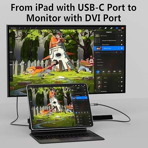 4K USB C to DVI Cable 20FT, USB Type-C to DVI-D Adapter Cord, (Thunderbolt 3/4) Compatible with iPhone 16/15 Series, MacBook Pro/Air, iPad Pro, iMac, Galaxy S24, XPS, Surface Book 3 and More, Real 4K